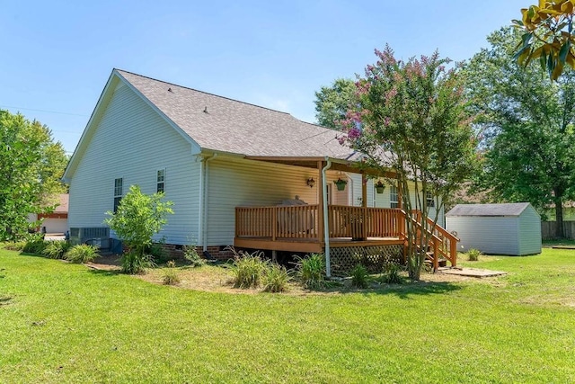 152 Cody Ct, Portland, TN 37148 - back of house with a yard, roof with shingles, crawl space, a deck, and central AC