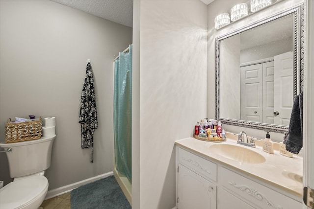 3571 Southmeade Dr, Cookeville, TN 38506 - bathroom featuring toilet, vanity, tile patterned floors, baseboards, and a shower with shower curtain