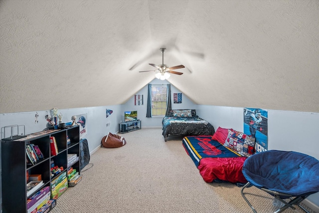 1531 Lake Villa Cir, Cookeville, TN 38506 - carpeted bedroom with a textured ceiling, vaulted ceiling, a ceiling fan, and baseboards