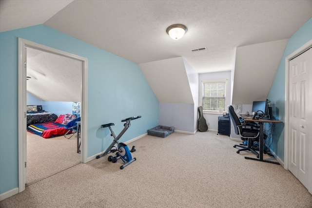 1531 Lake Villa Cir, Cookeville, TN 38506 - home office featuring lofted ceiling, carpet flooring, baseboards, and a textured ceiling