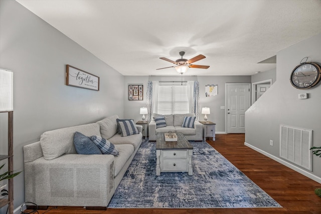 1531 Lake Villa Cir, Cookeville, TN 38506 - living room with a ceiling fan, wood finished floors, and baseboards