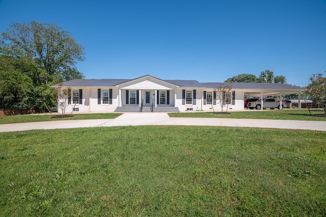 1448 Baker Ln, Lawrenceburg, TN 38464 - single story home featuring driveway, a front lawn, metal roof, and a carport