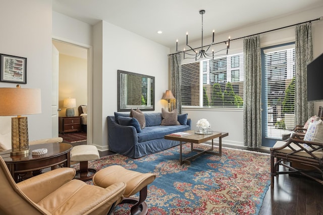 200 Manufacturers Rd Apt 241, Chattanooga, TN 37405 - living room with wood finished floors, a chandelier, baseboards, and recessed lighting