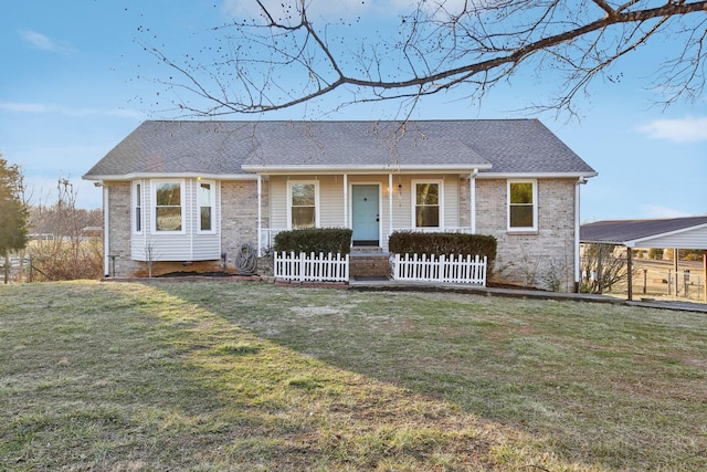 5430 Stacy Springs Rd, Springfield, TN 37172 - ranch-style house featuring a porch, a front yard, roof with shingles, and brick siding