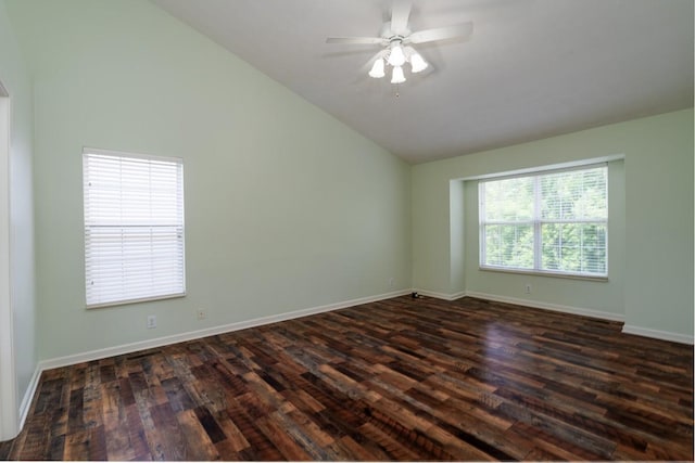 405 Parish Pl, Franklin, TN 37067 - unfurnished room with vaulted ceiling, dark wood finished floors, a ceiling fan, and baseboards