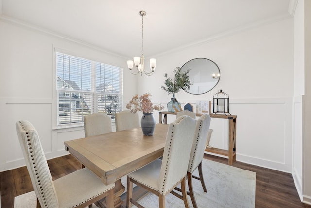 129 Willow Bend Dr, Mount Juliet, TN 37122 - dining space featuring ornamental molding, a chandelier, and dark wood-style flooring