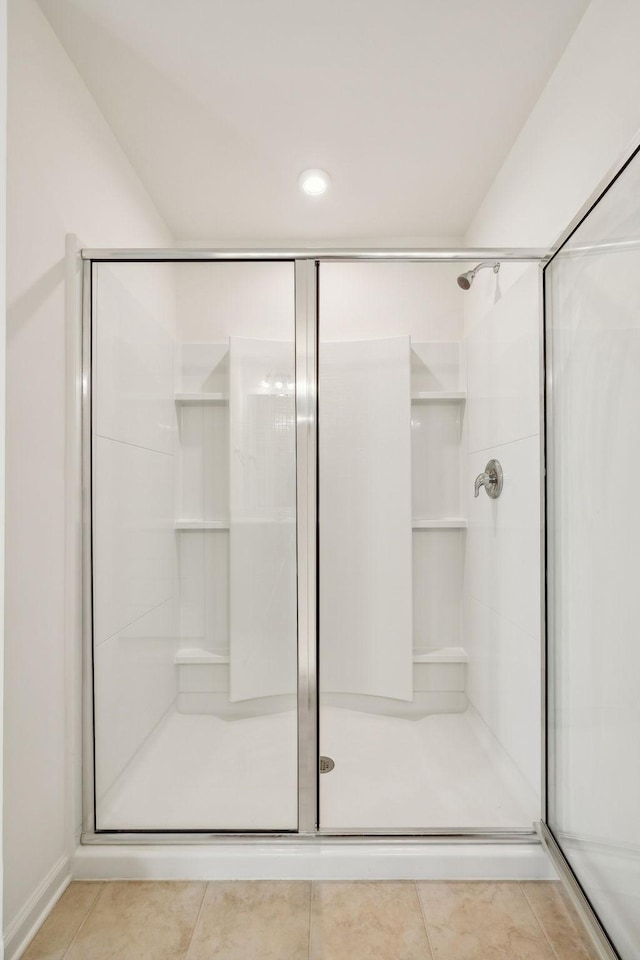 129 Willow Bend Dr, Mount Juliet, TN 37122 - bathroom with a stall shower, tile patterned flooring, and recessed lighting