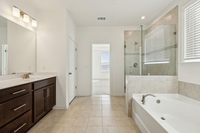 129 Willow Bend Dr, Mount Juliet, TN 37122 - bathroom featuring vanity, a bath, a shower stall, plenty of natural light, and recessed lighting