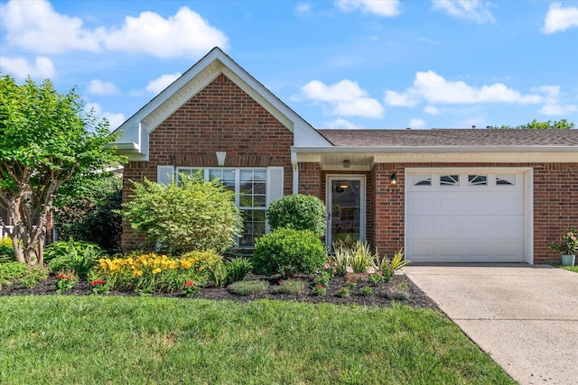 725 Forest Glen Cir, Murfreesboro, TN 37128 - view of front of house featuring brick siding, a garage, concrete driveway, a shingled roof, and a front lawn