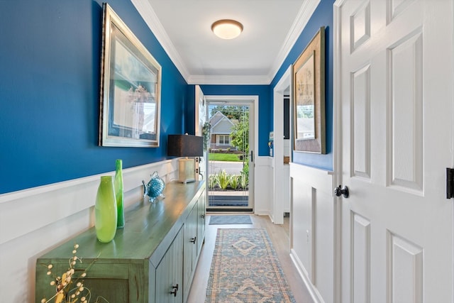 725 Forest Glen Cir, Murfreesboro, TN 37128 - doorway with ornamental molding, wainscoting, light wood-type flooring, and a decorative wall