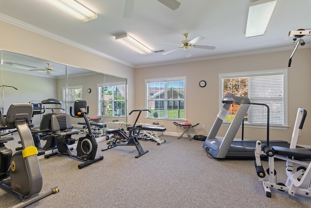 725 Forest Glen Cir, Murfreesboro, TN 37128 - exercise room featuring ceiling fan, healthy amount of natural light, ornamental molding, and baseboards