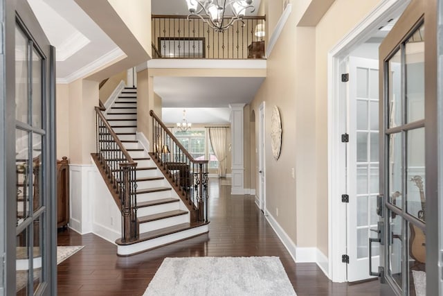 1237 Potter Ln, Gallatin, TN 37066 - entrance foyer featuring a chandelier, stairs, baseboards, wood-type flooring, and a high ceiling