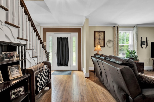 4957 Decatur Highway Highway, Ten Mile, TN 37880 - foyer featuring light wood-style flooring, baseboards, stairs, and crown molding