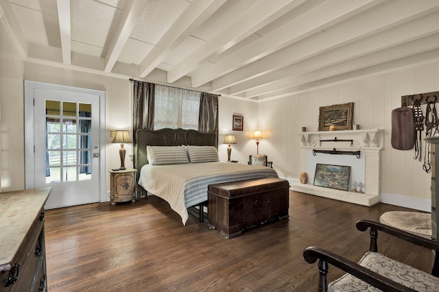 4957 Decatur Highway Highway, Ten Mile, TN 37880 - bedroom featuring beamed ceiling, a fireplace, and wood finished floors