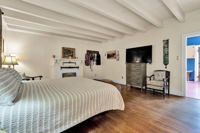 4957 Decatur Highway Highway, Ten Mile, TN 37880 - bedroom featuring wood finished floors, beamed ceiling, a fireplace, and baseboards