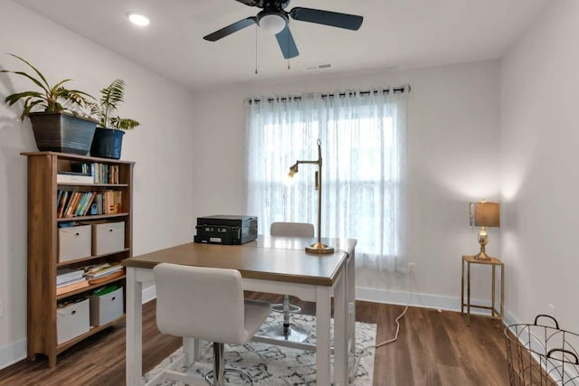 3608 Barbee Ct, Rockvale, TN 37153 - home office featuring ceiling fan, wood finished floors, baseboards, and recessed lighting