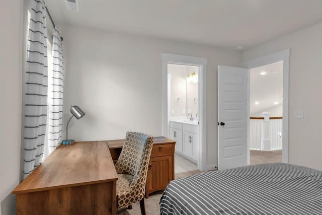 3608 Barbee Ct, Rockvale, TN 37153 - bedroom featuring a sink, connected bathroom, light colored carpet, and an office area