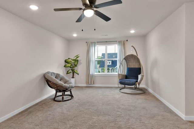 3608 Barbee Ct, Rockvale, TN 37153 - sitting room featuring carpet, baseboards, ceiling fan, and recessed lighting