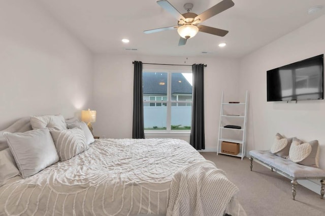 3608 Barbee Ct, Rockvale, TN 37153 - bedroom featuring light colored carpet, a ceiling fan, and recessed lighting