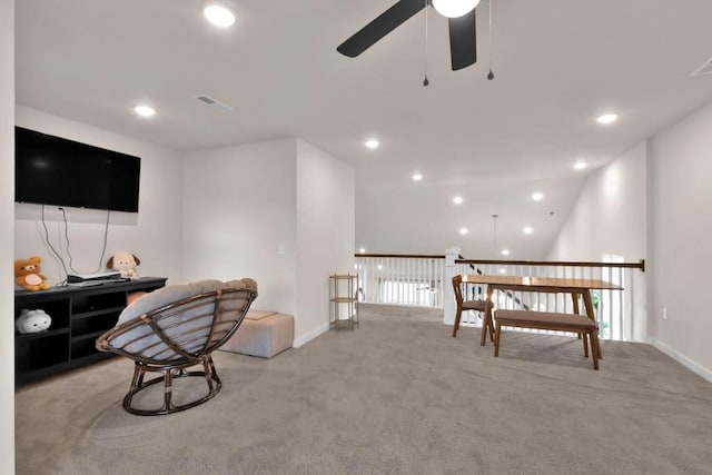 3608 Barbee Ct, Rockvale, TN 37153 - sitting room featuring a ceiling fan, carpet, baseboards, and recessed lighting