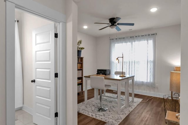 3608 Barbee Ct, Rockvale, TN 37153 - office area featuring baseboards, a ceiling fan, recessed lighting, and wood finished floors
