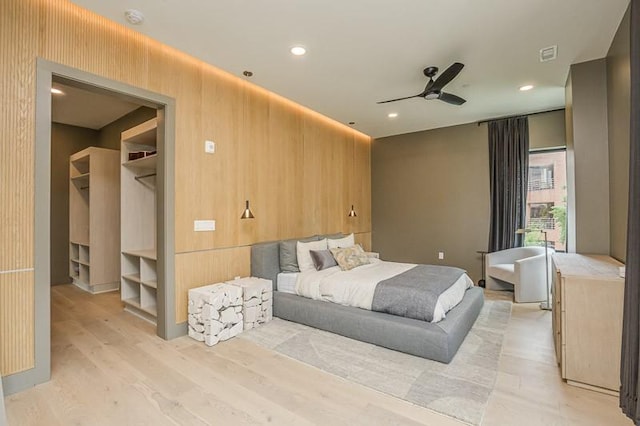 1030 17th Ave S Unit 201, Nashville, TN 37212 - bedroom featuring light wood finished floors, recessed lighting, and a ceiling fan