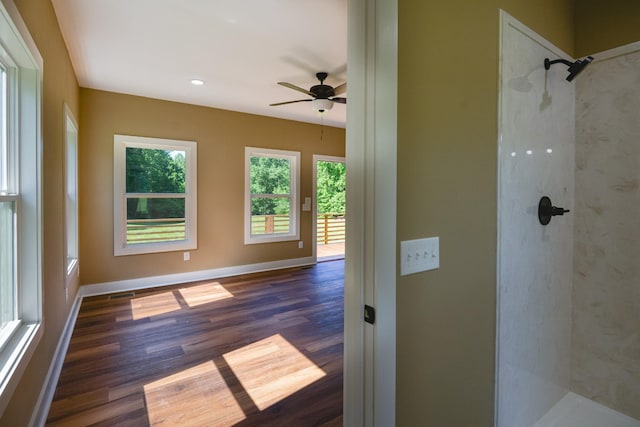 1474 Pea Ridge Rd, Manchester, TN 37355 - unfurnished room with dark wood finished floors, baseboards, ceiling fan, and recessed lighting