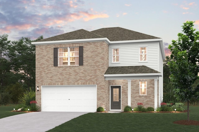 186 Millbrook Dr, Spring Hill, TN 37174 - traditional home featuring a garage, concrete driveway, brick siding, a lawn, and a shingled roof