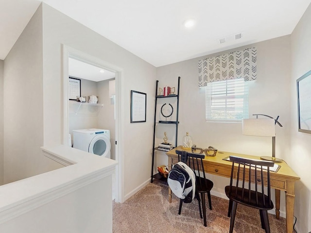 186 Millbrook Dr, Spring Hill, TN 37174 - office featuring washer / clothes dryer, light carpet, baseboards, and recessed lighting