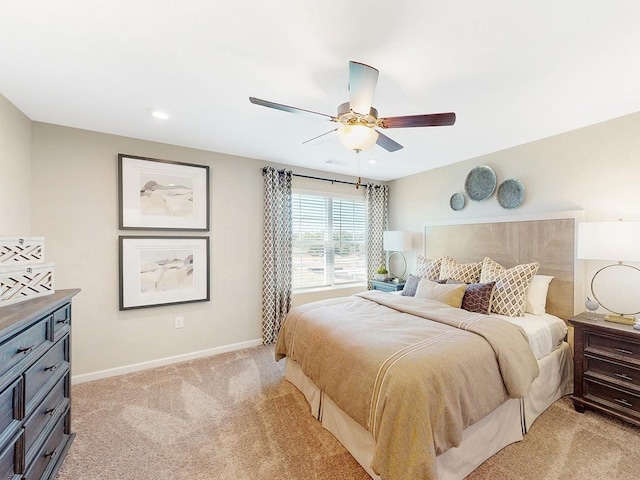 186 Millbrook Dr, Spring Hill, TN 37174 - bedroom with light carpet, baseboards, a ceiling fan, and recessed lighting