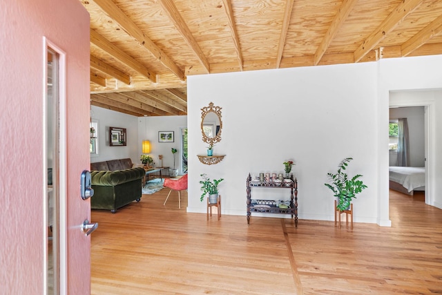 4303 Burrus St, Nashville, TN 37216 - corridor with wood finished floors and wooden ceiling with exposed beams
