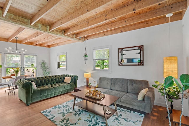 4303 Burrus St, Nashville, TN 37216 - living room featuring wood finished floors and wooden ceiling with exposed beams
