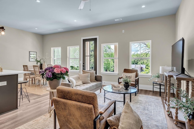 1004 Noble Loop Unit 49, Nashville, TN 37211 - living room featuring recessed lighting, light wood-style flooring, baseboards, and ceiling fan