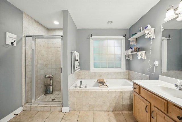 3198 Gray Hawk Ct, Clarksville, TN 37043 - full bathroom with a stall shower, a bath, vanity, and tile patterned floors