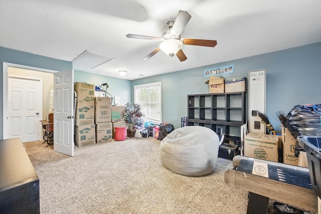 3198 Gray Hawk Ct, Clarksville, TN 37043 - rec room featuring attic access, a ceiling fan, and carpet floors