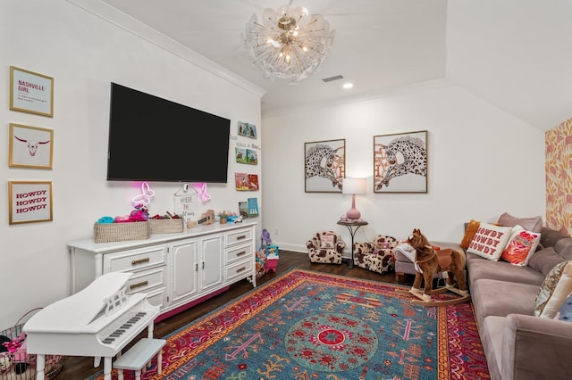 505 Green Apple Turn, Brentwood, TN 37027 - living area with a chandelier, dark wood-type flooring, crown molding, and recessed lighting
