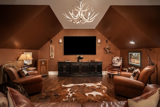 505 Green Apple Turn, Brentwood, TN 37027 - home theater with a chandelier, baseboards, wood finished floors, and lofted ceiling