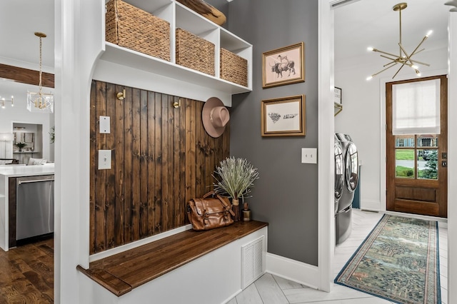 505 Green Apple Turn, Brentwood, TN 37027 - mudroom with a chandelier, washer and dryer, and baseboards