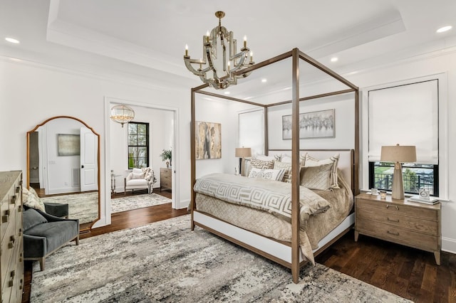 505 Green Apple Turn, Brentwood, TN 37027 - bedroom with a chandelier, wood finished floors, recessed lighting, a tray ceiling, and ornamental molding