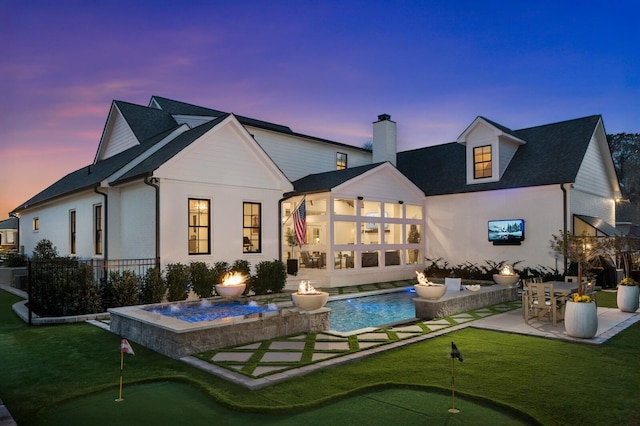 505 Green Apple Turn, Brentwood, TN 37027 - back of property featuring a putting area, a chimney, an outdoor pool, and a patio