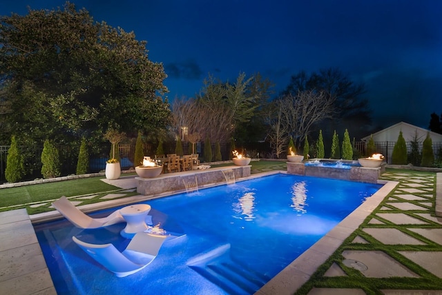 505 Green Apple Turn, Brentwood, TN 37027 - pool at twilight with an in-ground hot tub, a fenced backyard, and a patio area