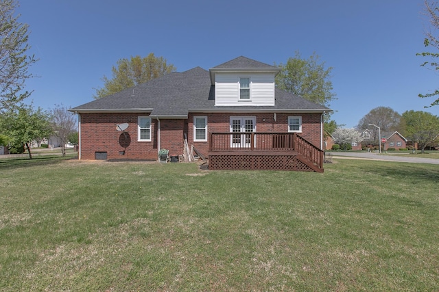 206 Sayre Ln, Murfreesboro, TN 37127 - view of front of house featuring a deck, a front lawn, brick siding, and stairs
