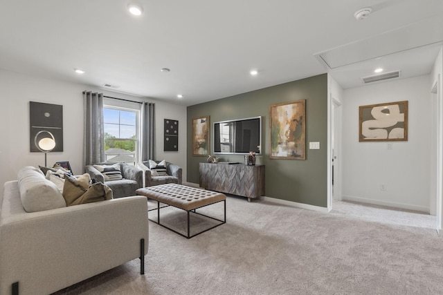 2502 Beverly Gail Rd, Pleasant View, TN 37146 - living area with attic access, light colored carpet, baseboards, and recessed lighting
