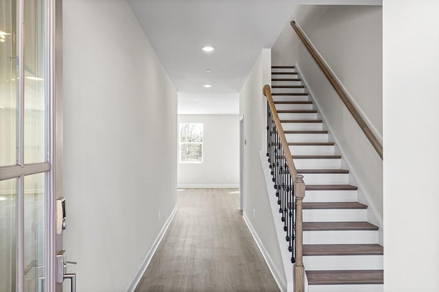 2502 Beverly Gail Rd, Pleasant View, TN 37146 - staircase featuring wood finished floors, recessed lighting, and baseboards