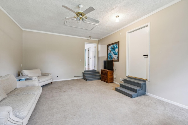 979 S Main St S, Eagleville, TN 37060 - unfurnished room with a textured ceiling, a ceiling fan, carpet, crown molding, and baseboards