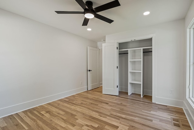 1412 Knox Valley Dr, Brentwood, TN 37027 - unfurnished bedroom featuring light wood-style flooring, baseboards, recessed lighting, a closet, and ceiling fan