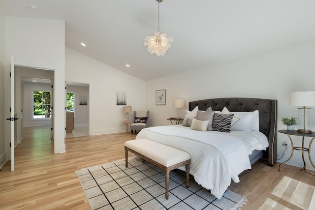1412 Knox Valley Dr, Brentwood, TN 37027 - bedroom featuring light wood finished floors, a chandelier, recessed lighting, high vaulted ceiling, and baseboards