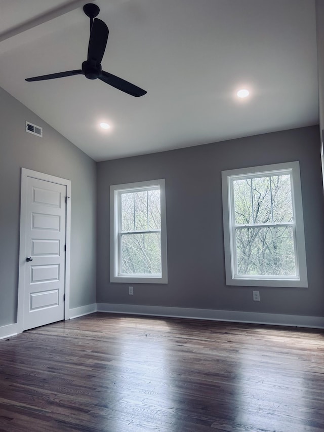 5930 Carl Pl, Nashville, TN 37209 - spare room featuring plenty of natural light, a ceiling fan, wood finished floors, lofted ceiling, and baseboards