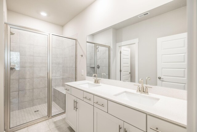 441 Golden Meadow Ln, Hendersonville, TN 37075 - full bath with a shower stall, double vanity, tile patterned flooring, and recessed lighting
