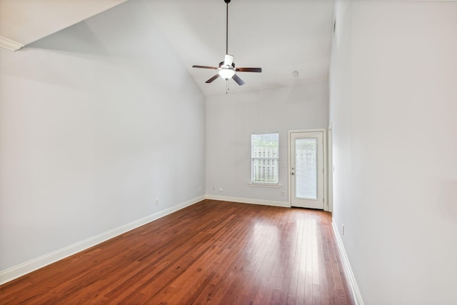 735 Tulip Grove Rd Unit 325, Hermitage, TN 37076 - spare room featuring a ceiling fan, dark wood-style flooring, baseboards, and high vaulted ceiling